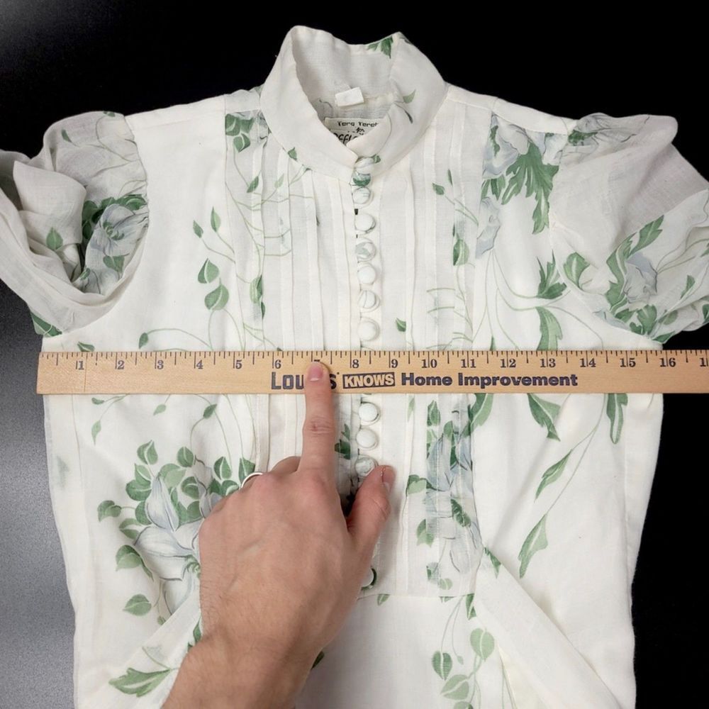 VINTAGE 90s Victorian Cottagecore High Neck Button Down Maxi Dress White Floral - Picture 2 of 11